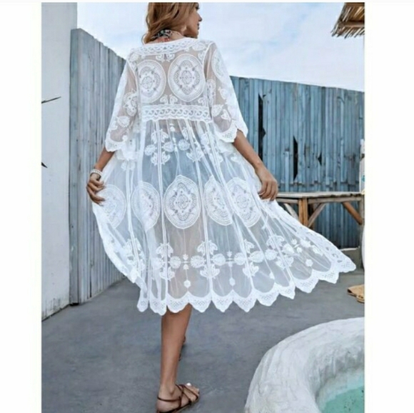 Kimono White Crochet Lace Duster Layer Wrap🤍 NEW & GORGEOUS - Picture 5 of 7